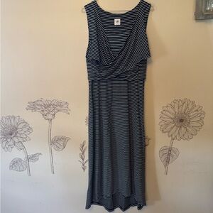 CAbi Navy and White Striped Maxi Dress